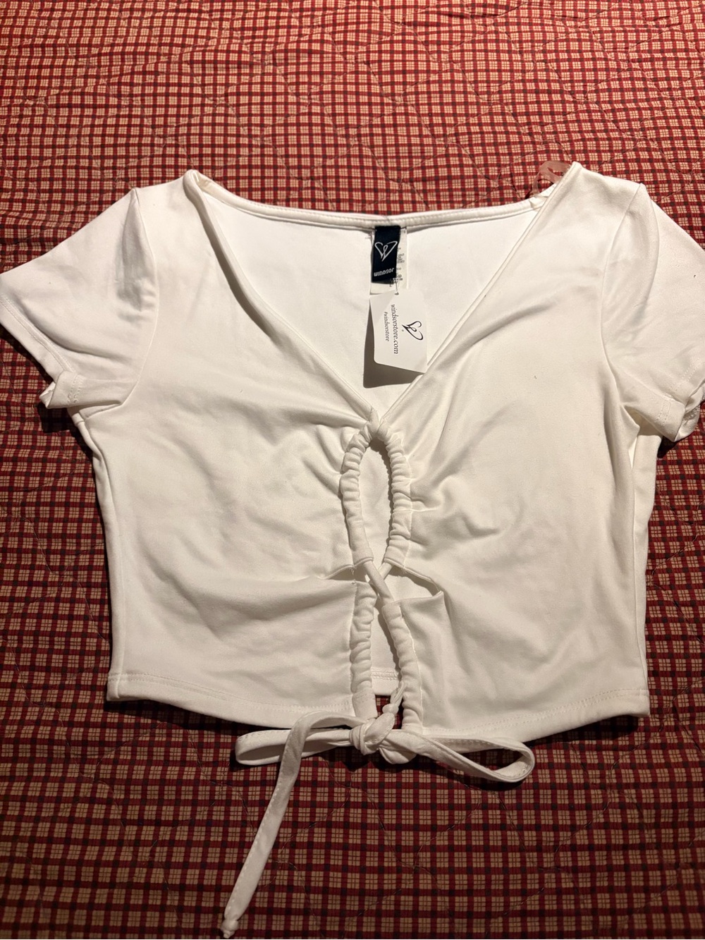 Windsor White Ruched Tie Front Crop Top NWT
